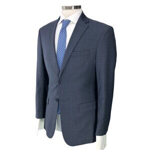 Jos A Bank Sport Coat Mens 37R Navy Windowpane 100% Wool Slim Fit Two Button